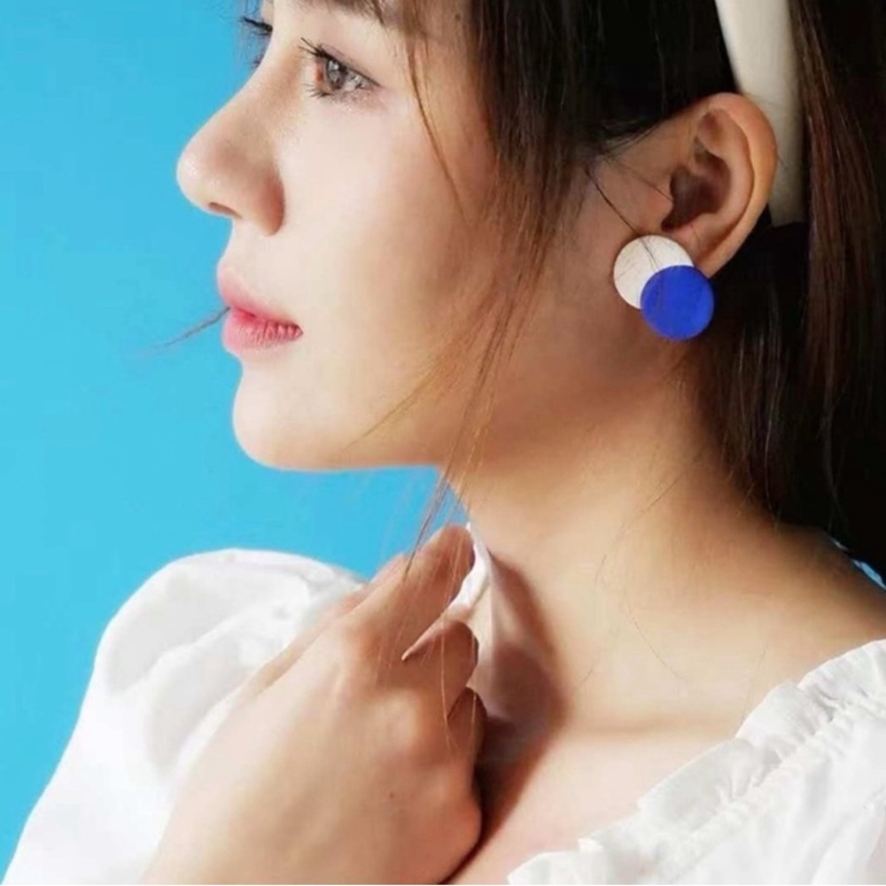 Unbranded Blue and White Double Disc Earrings